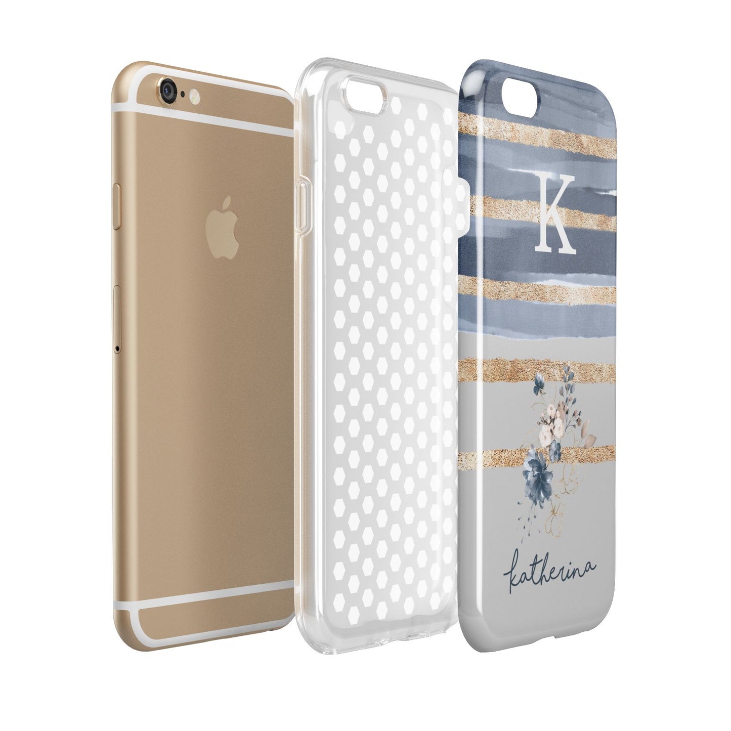 Personalised Gold Striped Watercolour Apple iPhone 6 3D Tough Case Expanded view