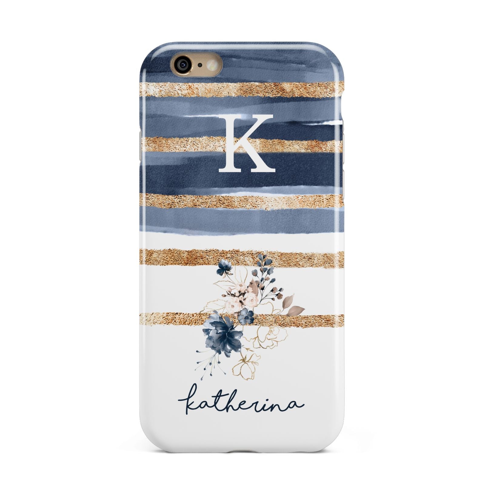 Personalised Gold Striped Watercolour Apple iPhone 6 3D Tough Case