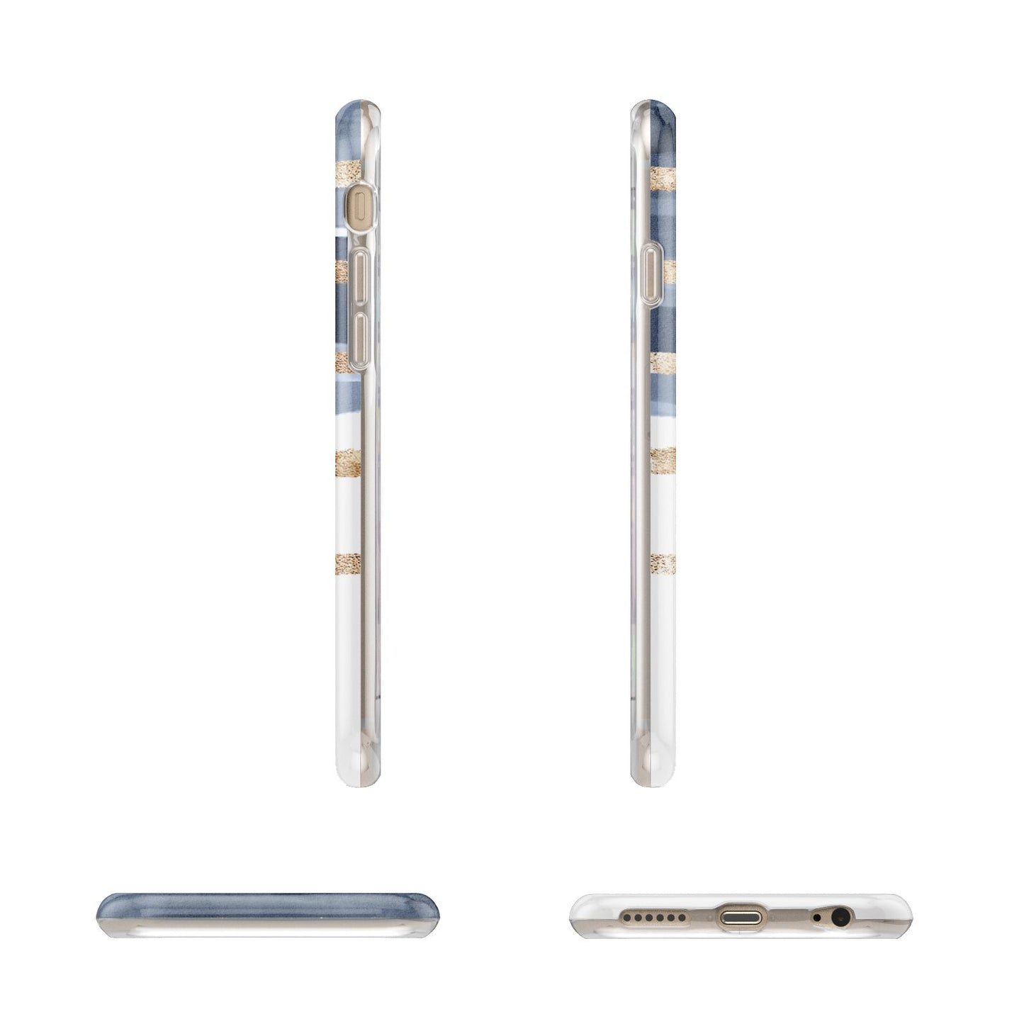 Personalised Gold Striped Watercolour Apple iPhone 6 3D Wrap Tough Case Alternative Image Angles