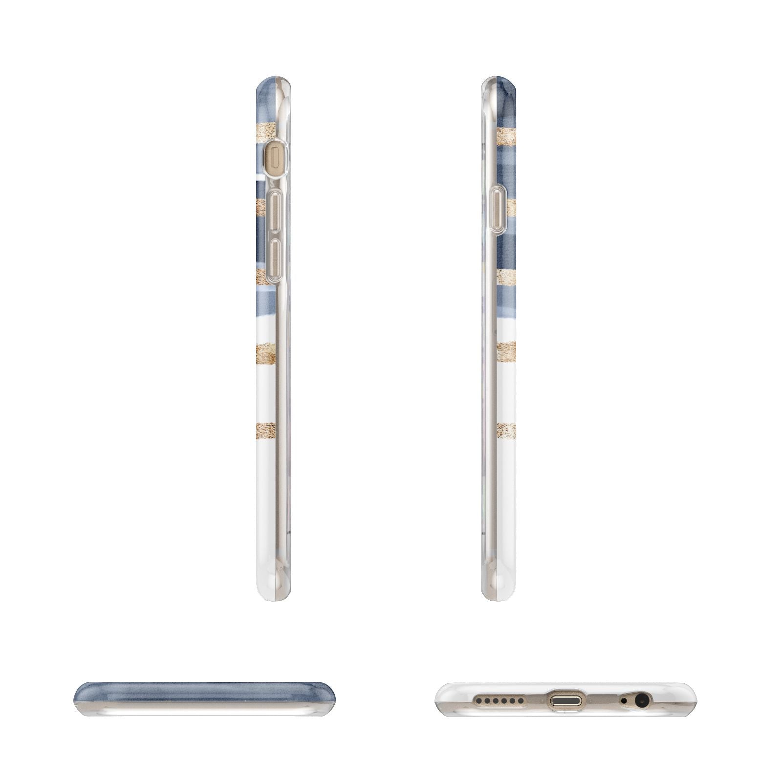 Personalised Gold Striped Watercolour Apple iPhone 6 3D Wrap Tough Case Alternative Image Angles