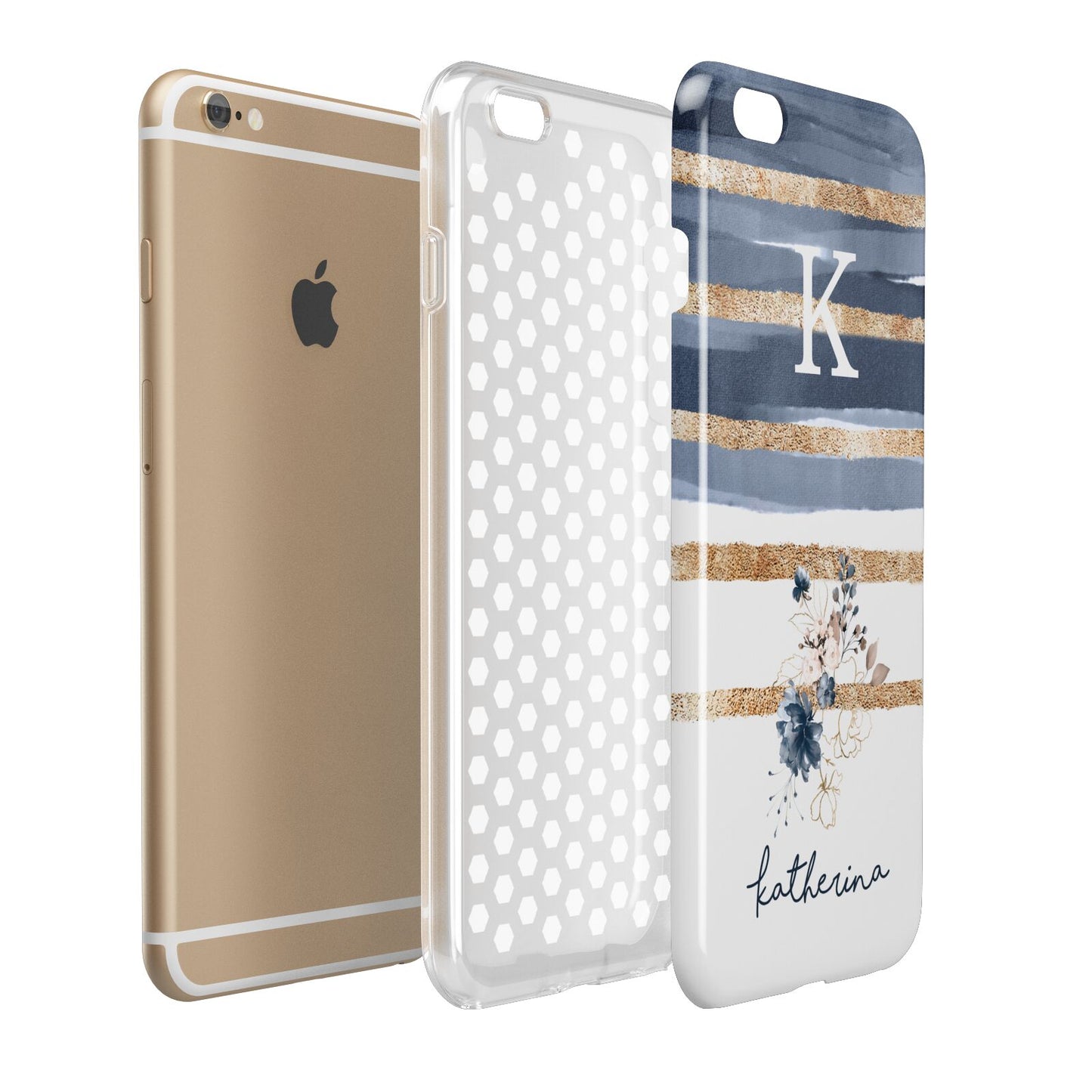 Personalised Gold Striped Watercolour Apple iPhone 6 Plus 3D Tough Case Expand Detail Image