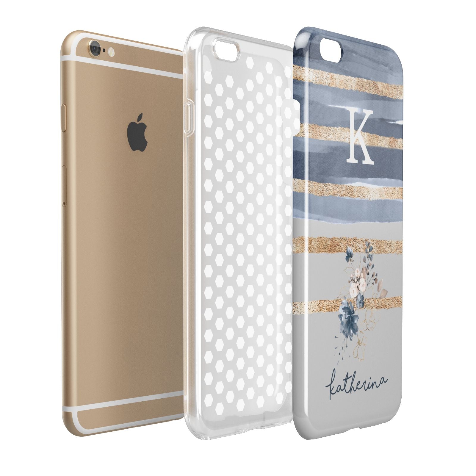 Personalised Gold Striped Watercolour Apple iPhone 6 Plus 3D Tough Case