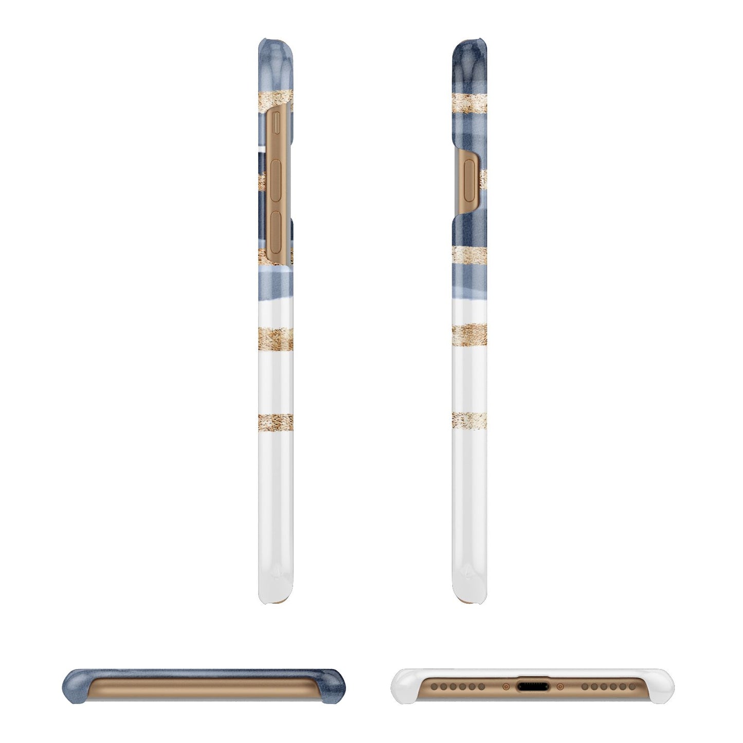 Personalised Gold Striped Watercolour Apple iPhone 7 8 3D Wrap Snap Case Angled Images