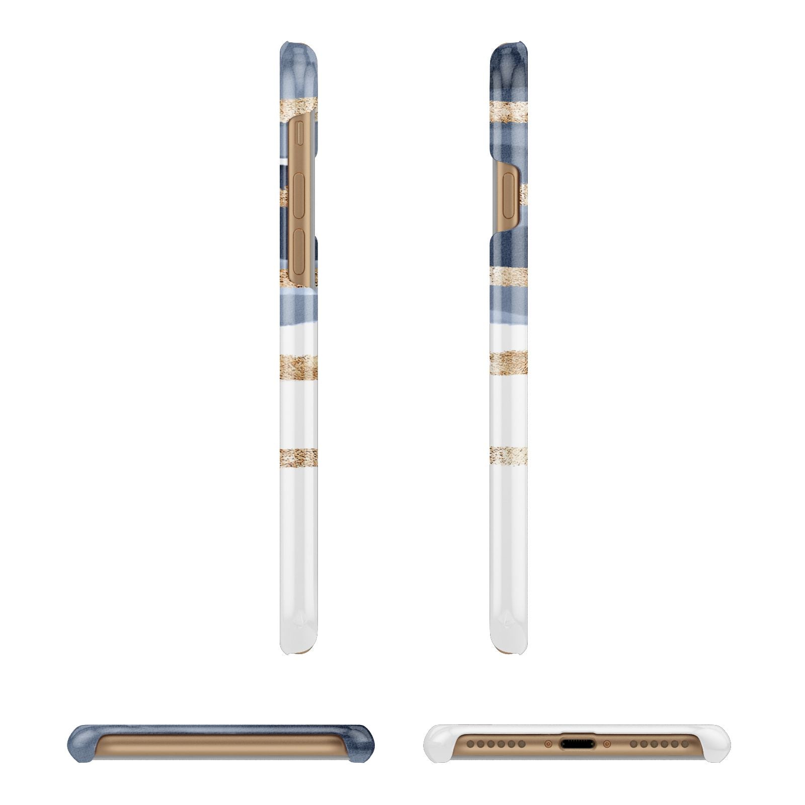 Personalised Gold Striped Watercolour Apple iPhone 7 8 3D Wrap Snap Case Angled Images