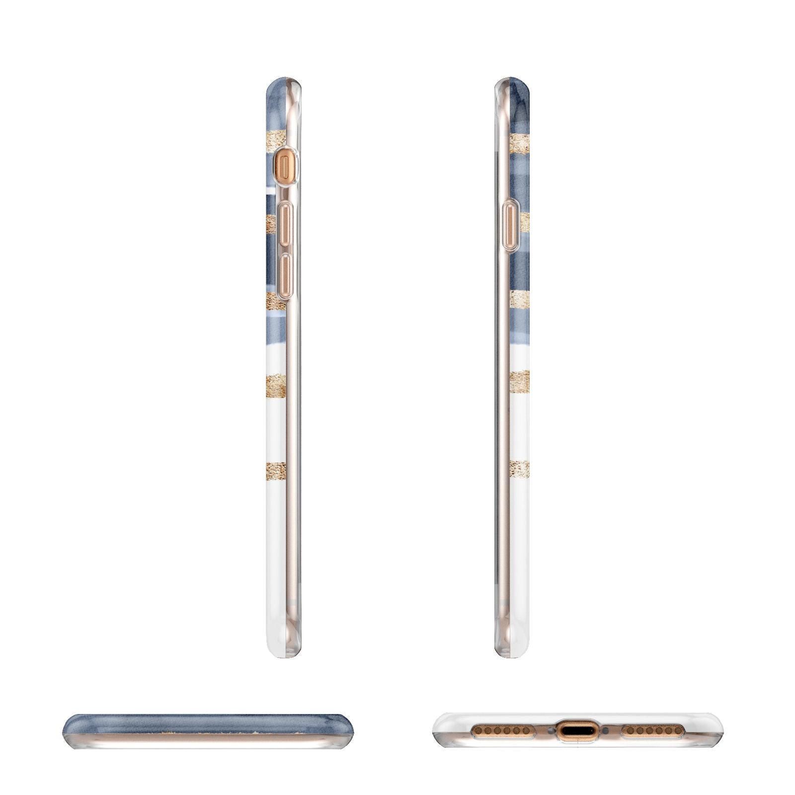 Personalised Gold Striped Watercolour Apple iPhone 7 8 3D Wrap Tough Case Alternative Image Angles