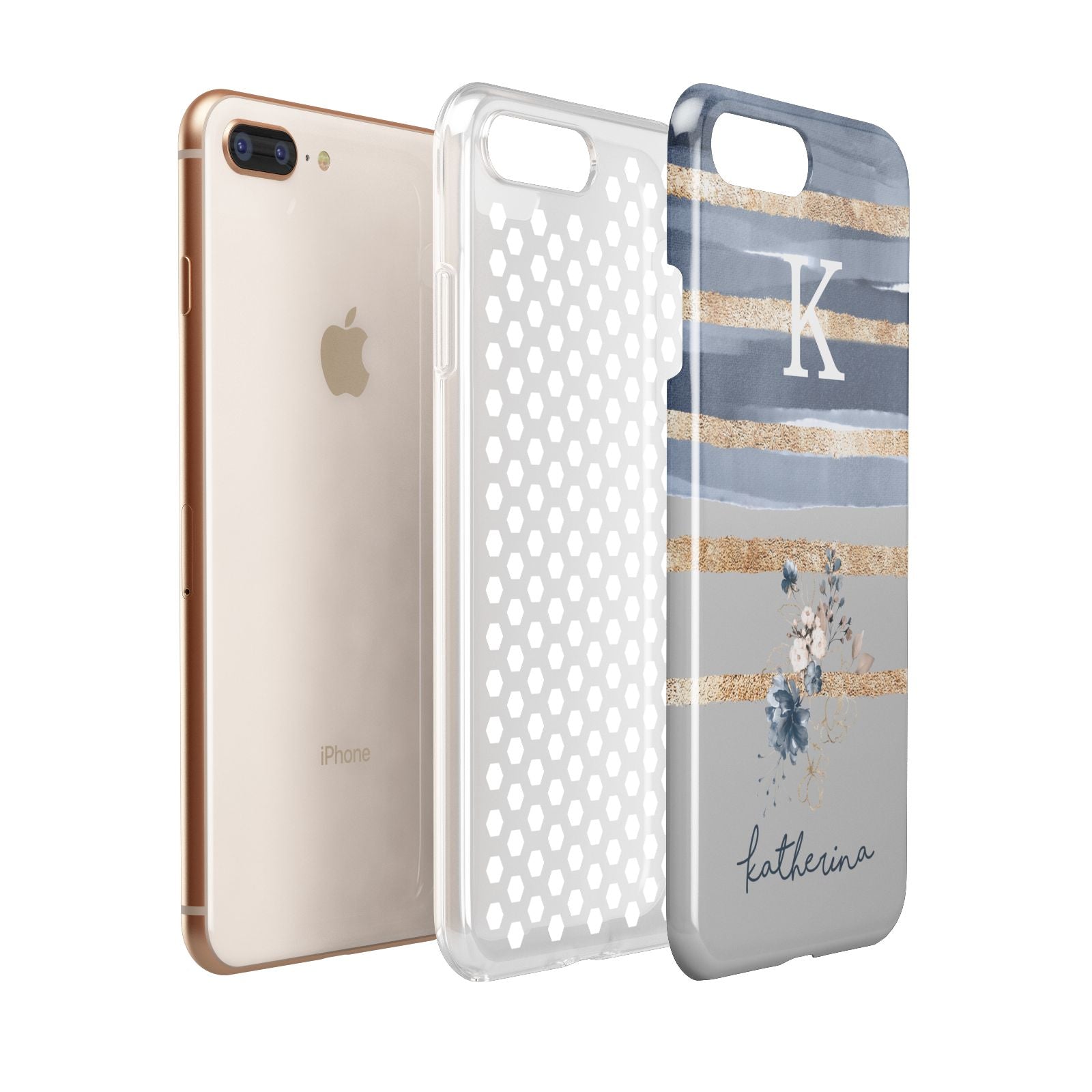 Personalised Gold Striped Watercolour Apple iPhone 7 8 Plus 3D Tough Case Expanded View