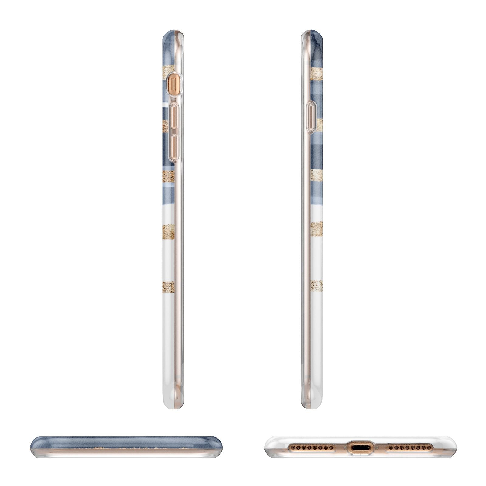 Personalised Gold Striped Watercolour Apple iPhone 7 8 Plus 3D Wrap Tough Case Alternative Image Angles