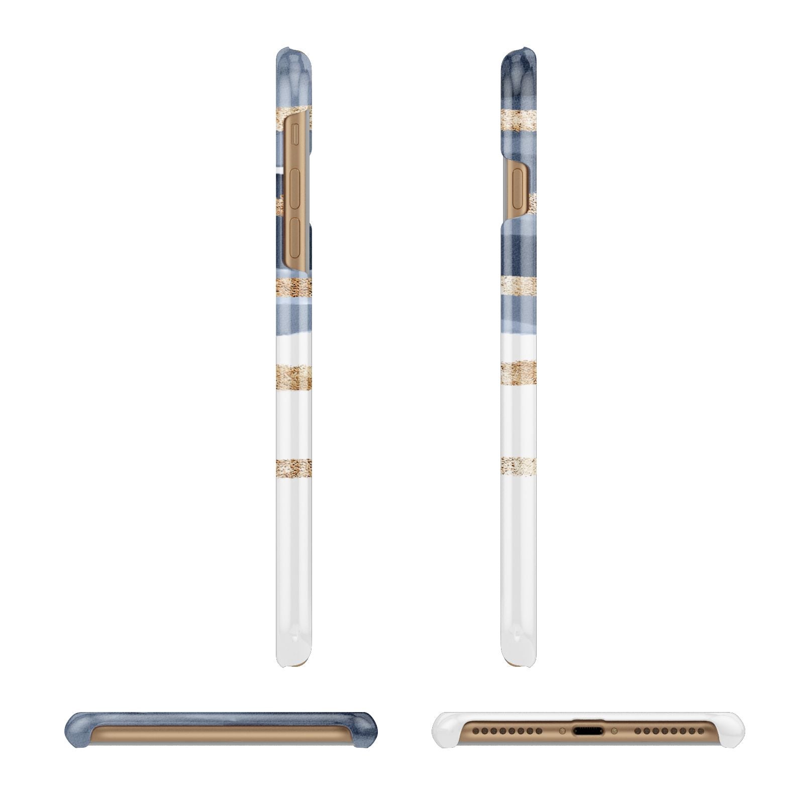 Personalised Gold Striped Watercolour Apple iPhone 7 Plus 3D Wrap Snap Case Angled Images