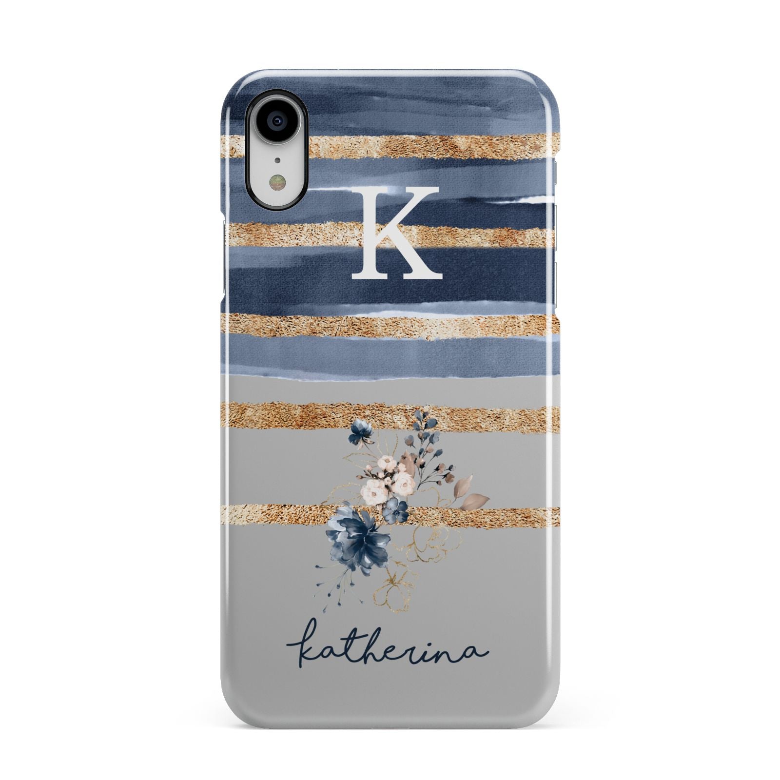 Personalised Gold Striped Watercolour Apple iPhone XR White 3D Snap Case