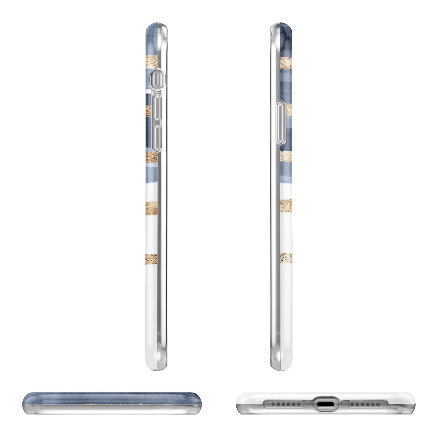 Personalised Gold Striped Watercolour Apple iPhone XR in White with 3D Wrap Tough Case Alternative Image Angles