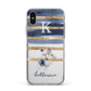 Personalised Gold Striped Watercolour Apple iPhone Xs Impact Case White Edge on Silver Phone