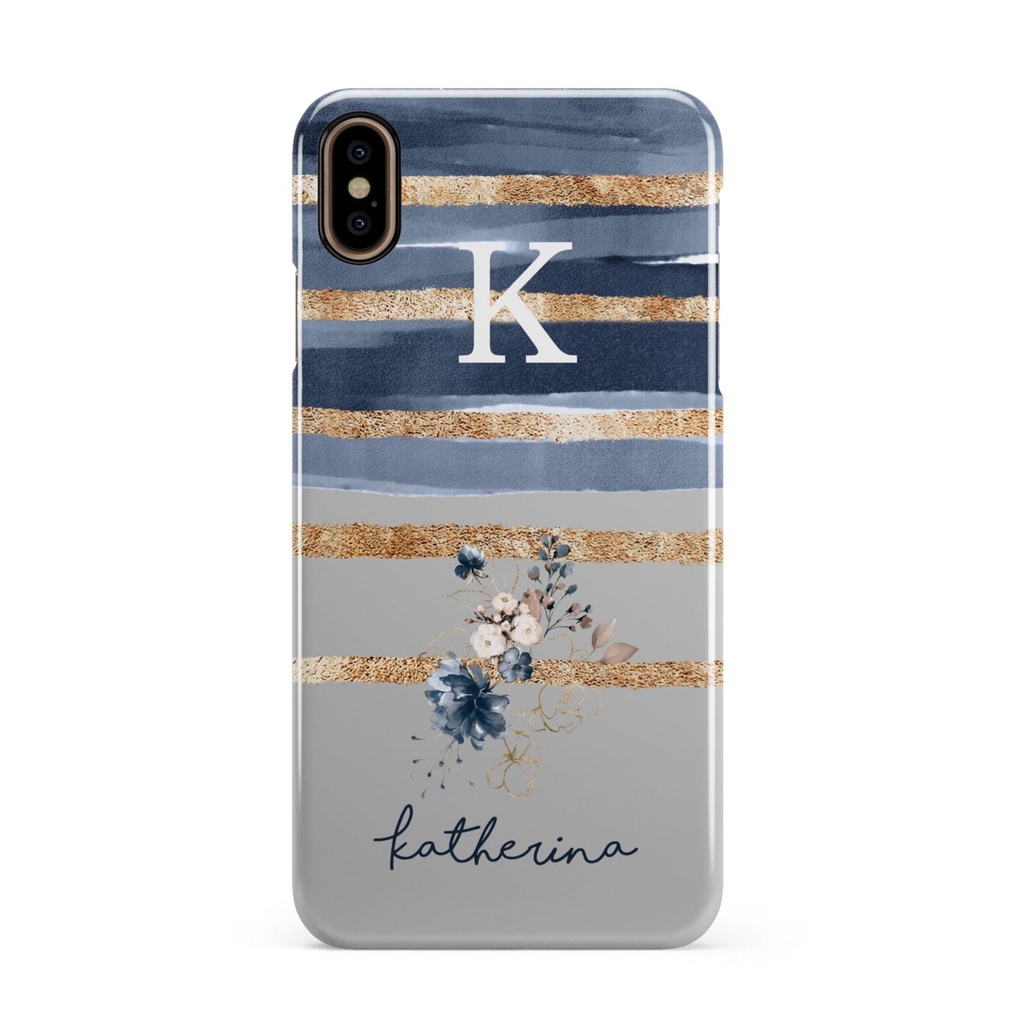 Personalised Gold Striped Watercolour Apple iPhone Xs Max 3D Snap Case