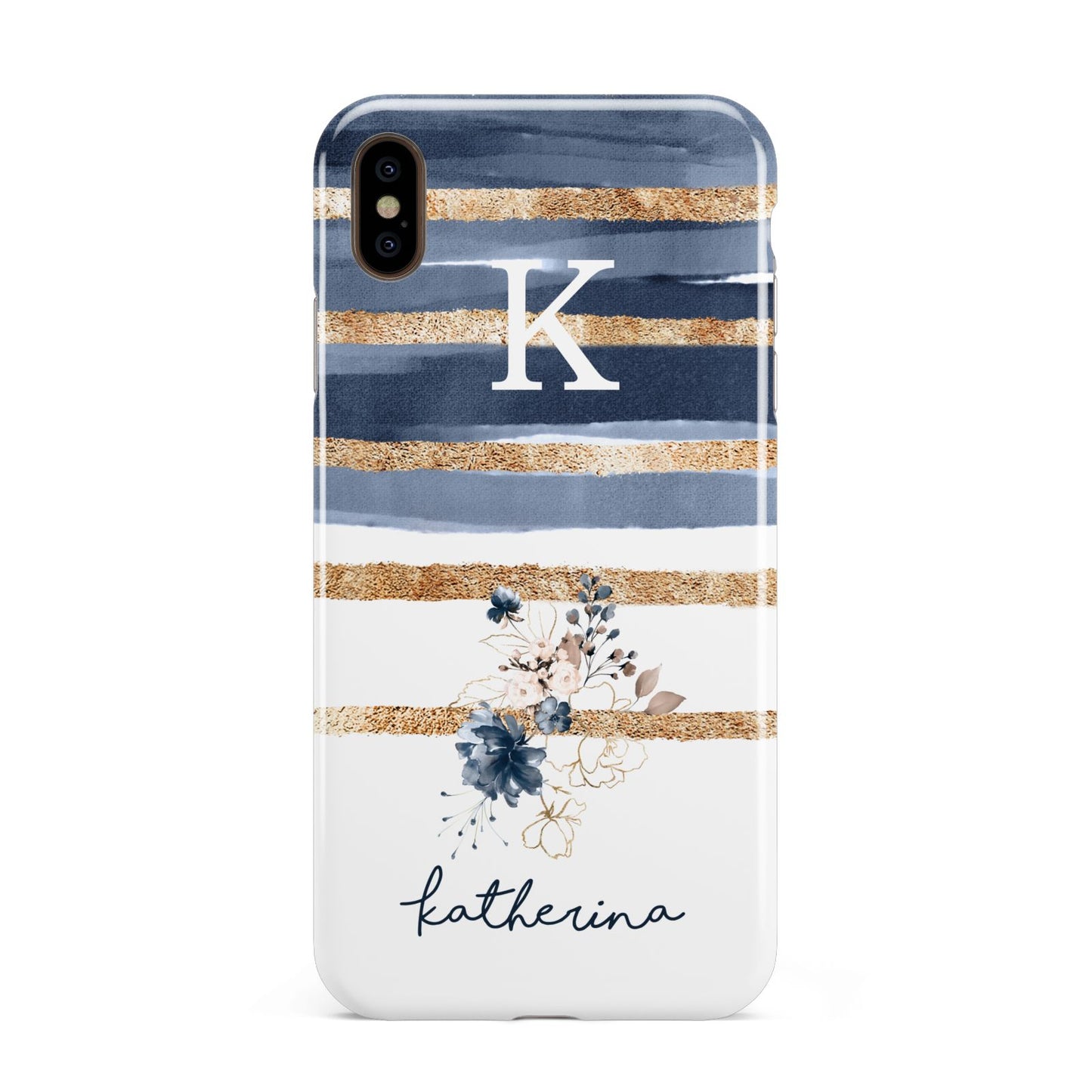 Personalised Gold Striped Watercolour Apple iPhone Xs Max 3D Tough Case