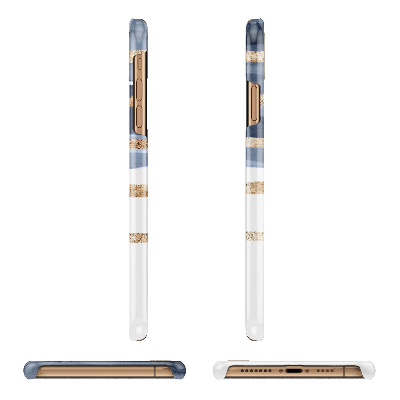 Personalised Gold Striped Watercolour Apple iPhone Xs Max 3D Wrap Snap Case Angled Images