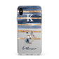 Personalised Gold Striped Watercolour Apple iPhone Xs Max Impact Case White Edge on Silver Phone