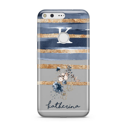 Personalised Gold Striped Watercolour Google Pixel Case