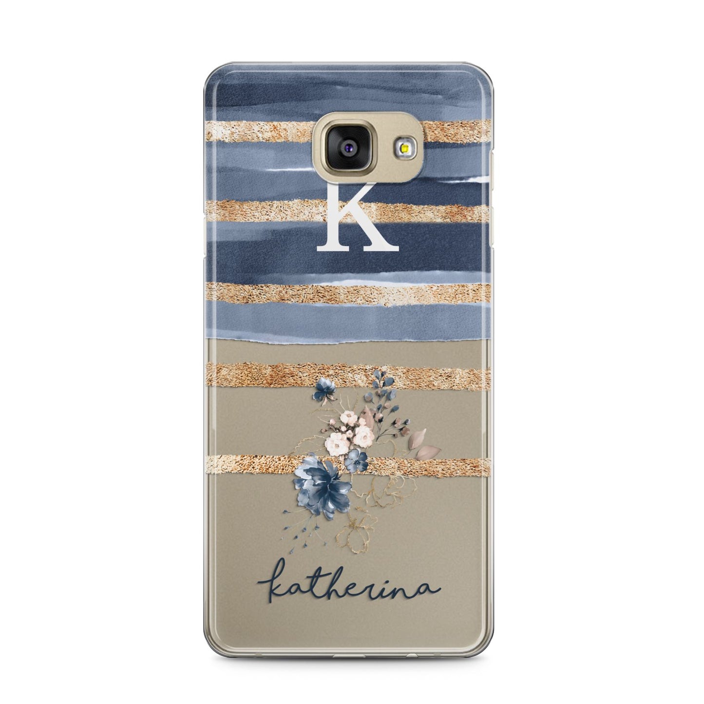 Personalised Gold Striped Watercolour Samsung Galaxy A5 2016 Case on gold phone