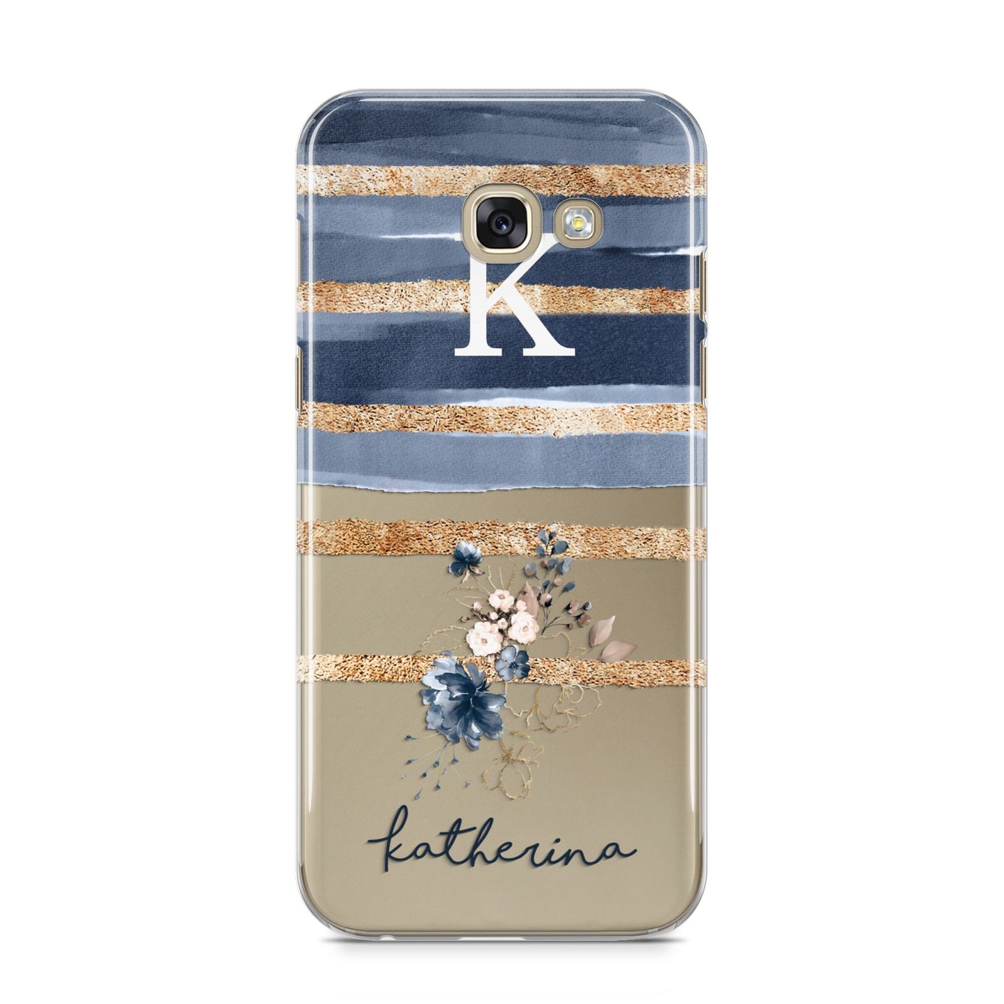 Personalised Gold Striped Watercolour Samsung Galaxy A5 2017 Case on gold phone