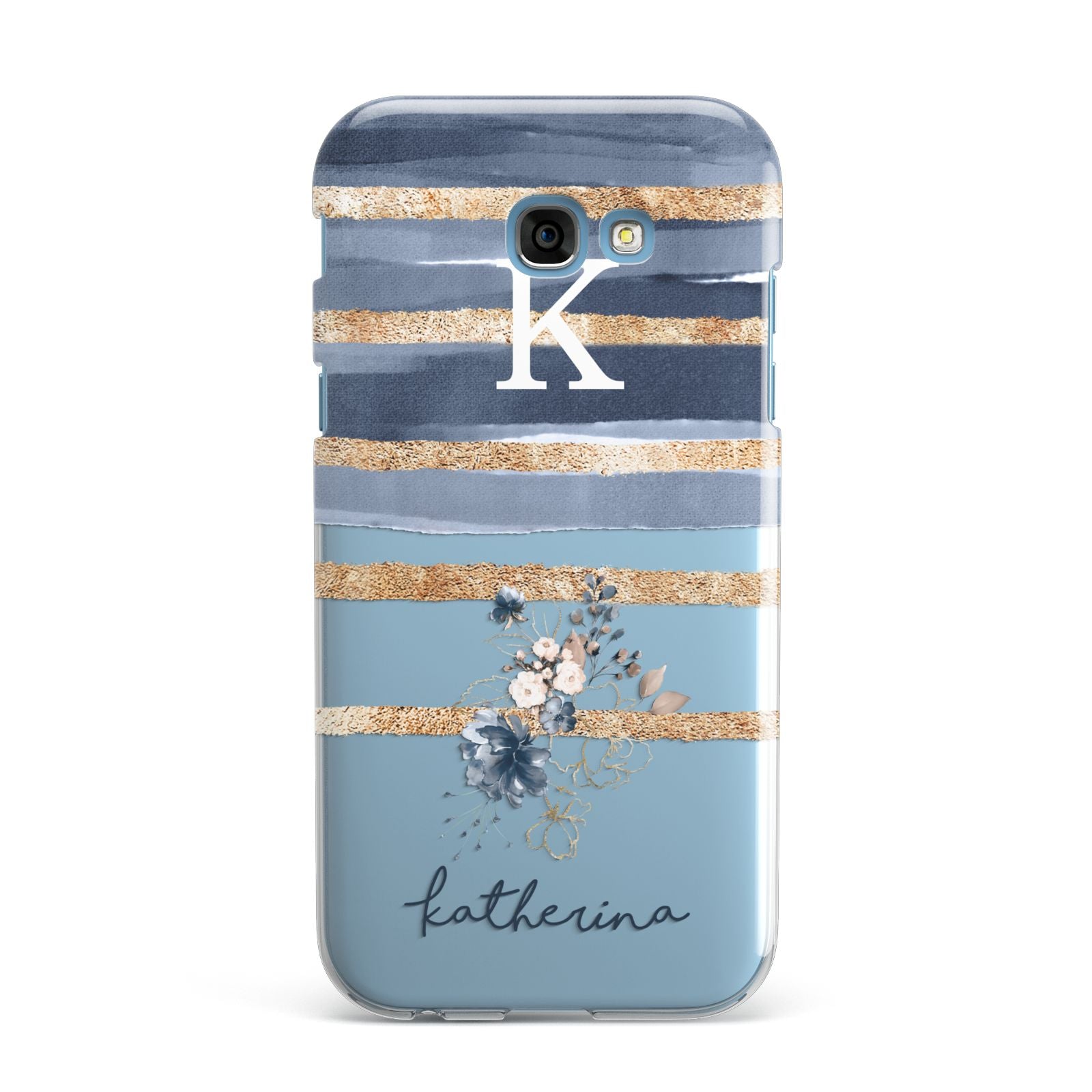 Personalised Gold Striped Watercolour Samsung Galaxy A7 2017 Case