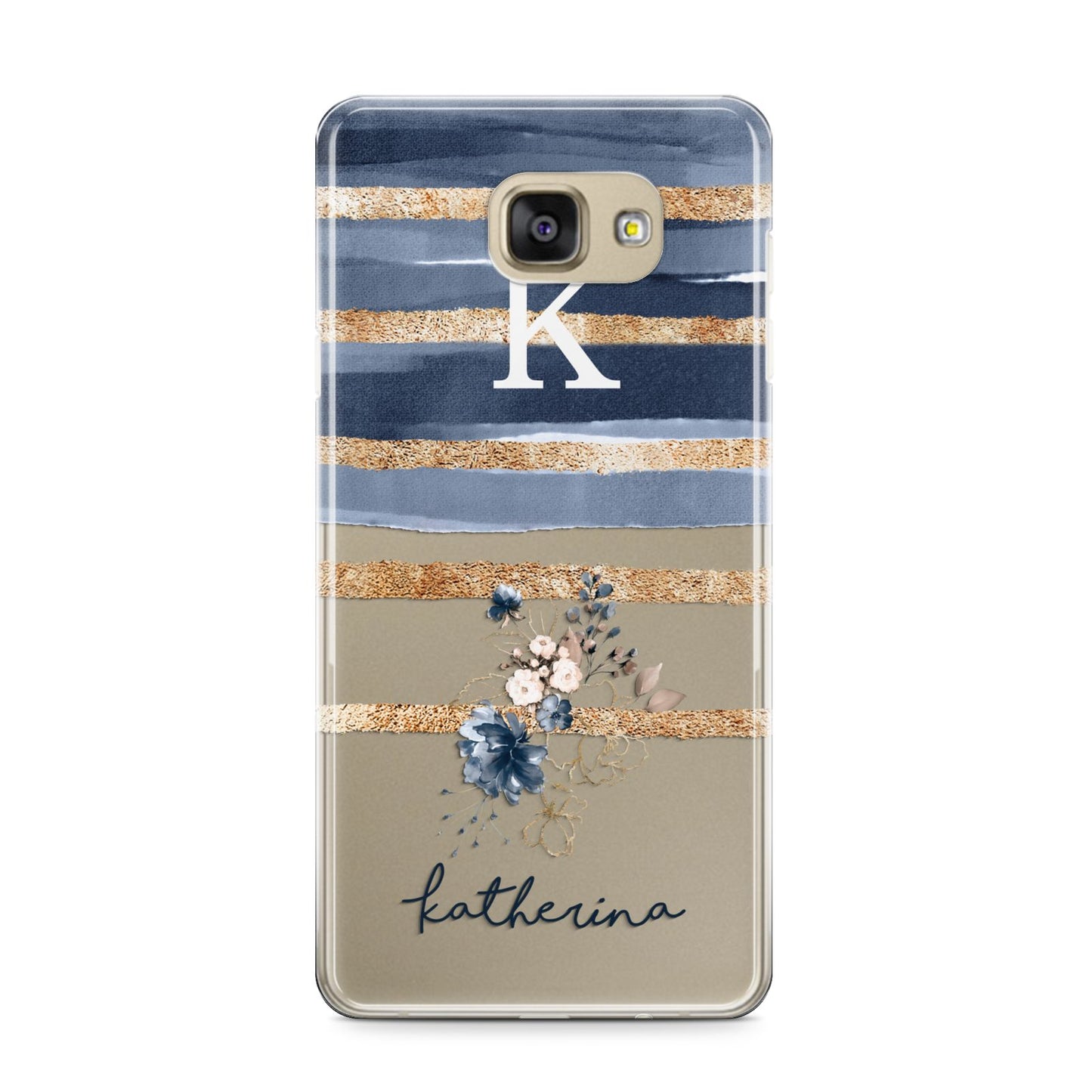 Personalised Gold Striped Watercolour Samsung Galaxy A9 2016 Case on gold phone