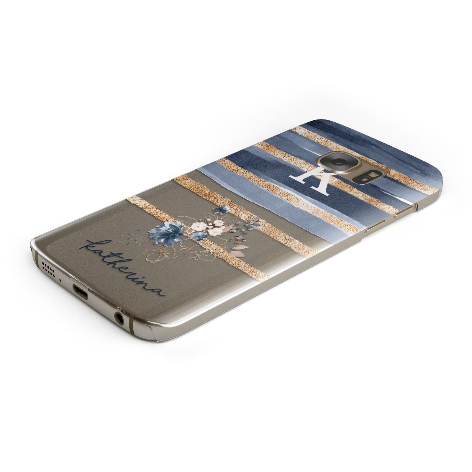 Personalised Gold Striped Watercolour Samsung Galaxy Case Bottom Cutout
