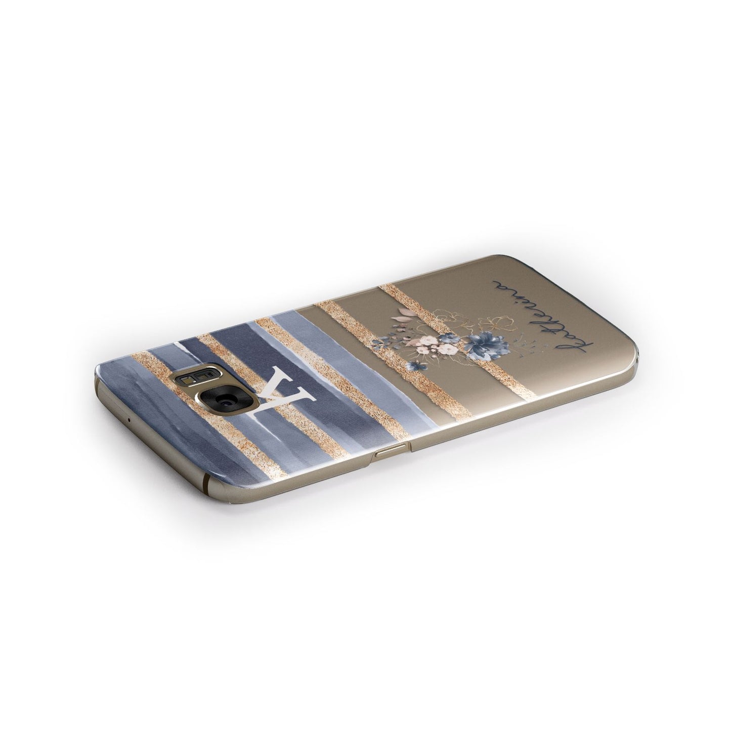 Personalised Gold Striped Watercolour Samsung Galaxy Case Side Close Up