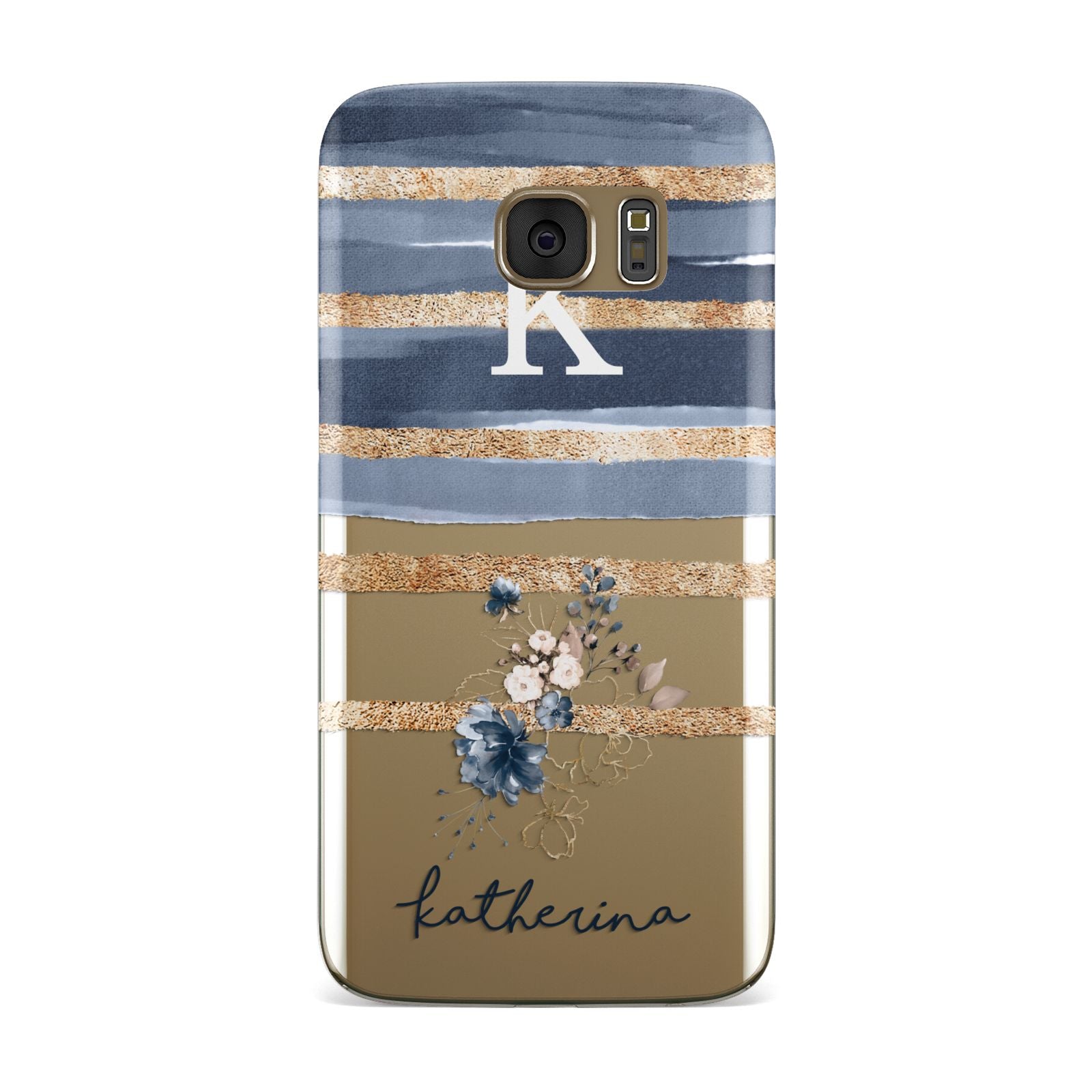Personalised Gold Striped Watercolour Samsung Galaxy Case