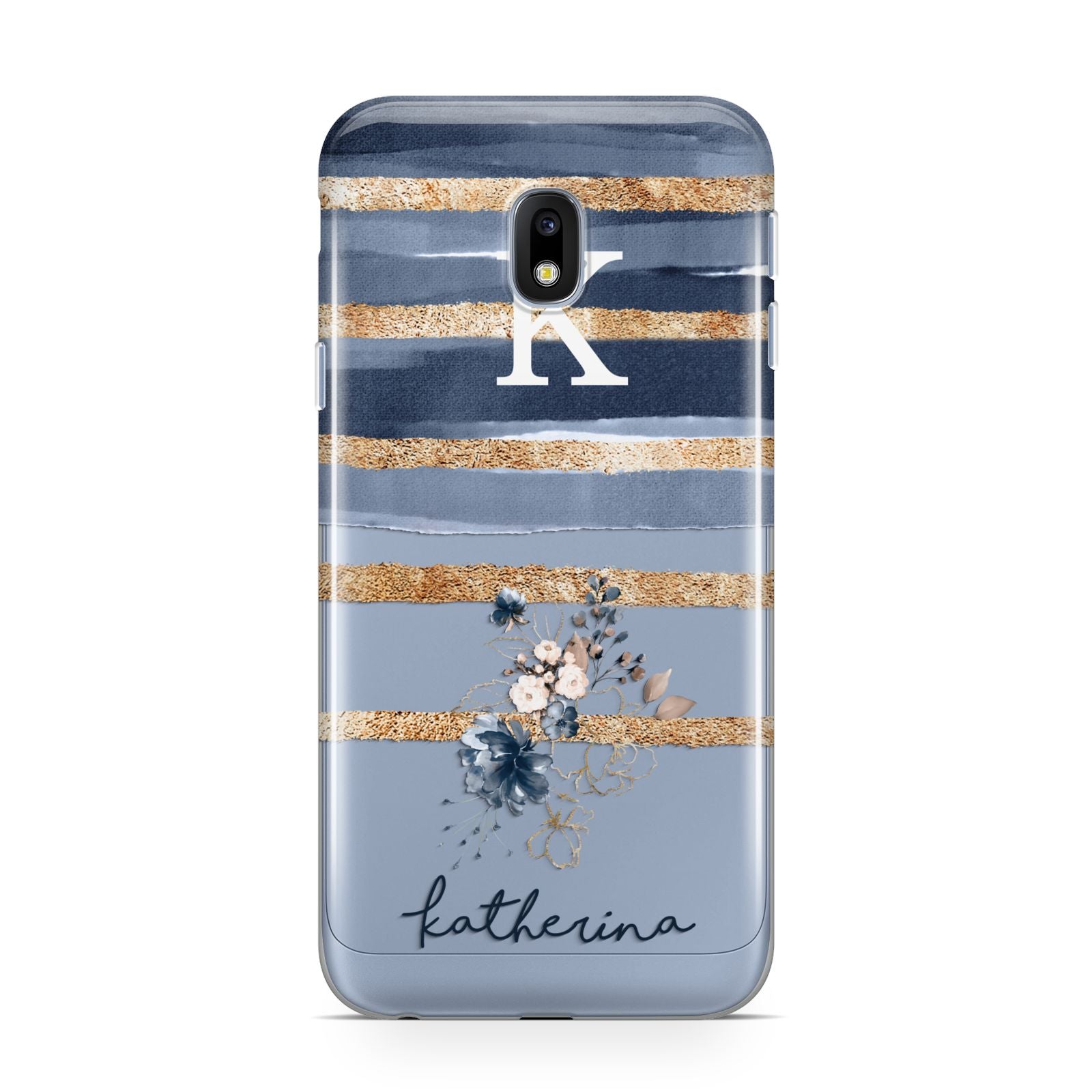 Personalised Gold Striped Watercolour Samsung Galaxy J3 2017 Case
