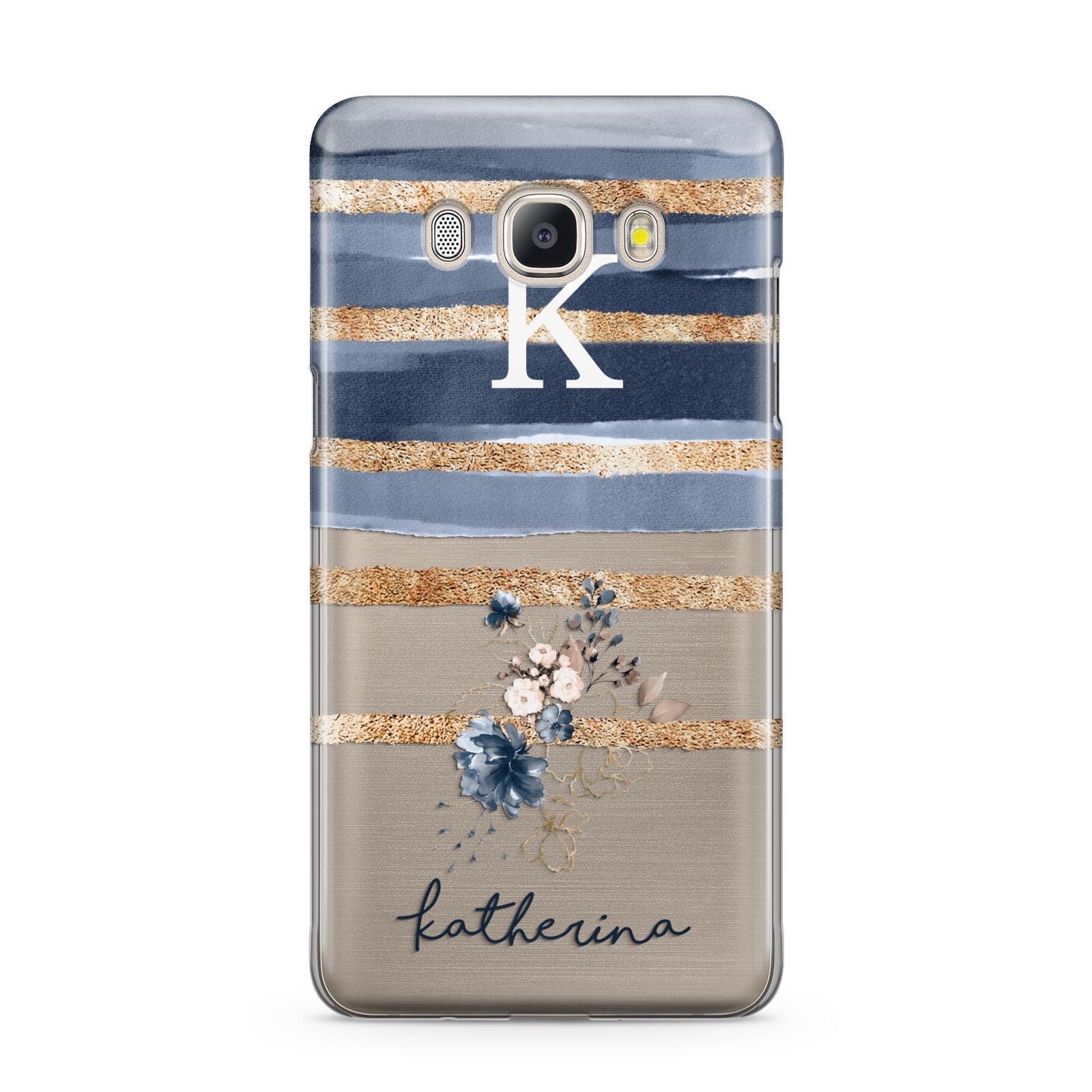Personalised Gold Striped Watercolour Samsung Galaxy J5 2016 Case