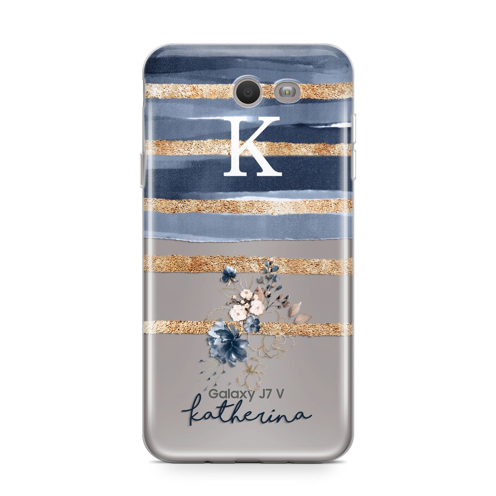 Personalised Gold Striped Watercolour Samsung Galaxy J7 2017 Case