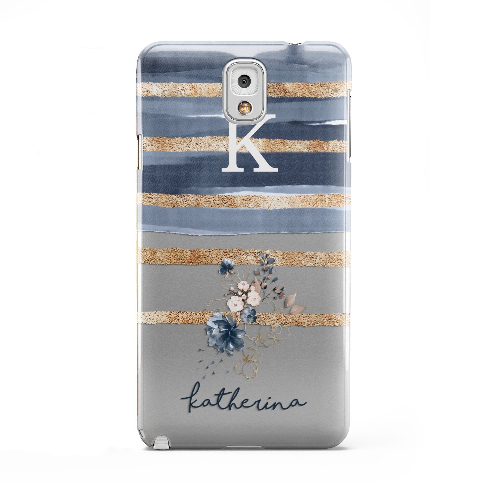 Personalised Gold Striped Watercolour Samsung Galaxy Note 3 Case