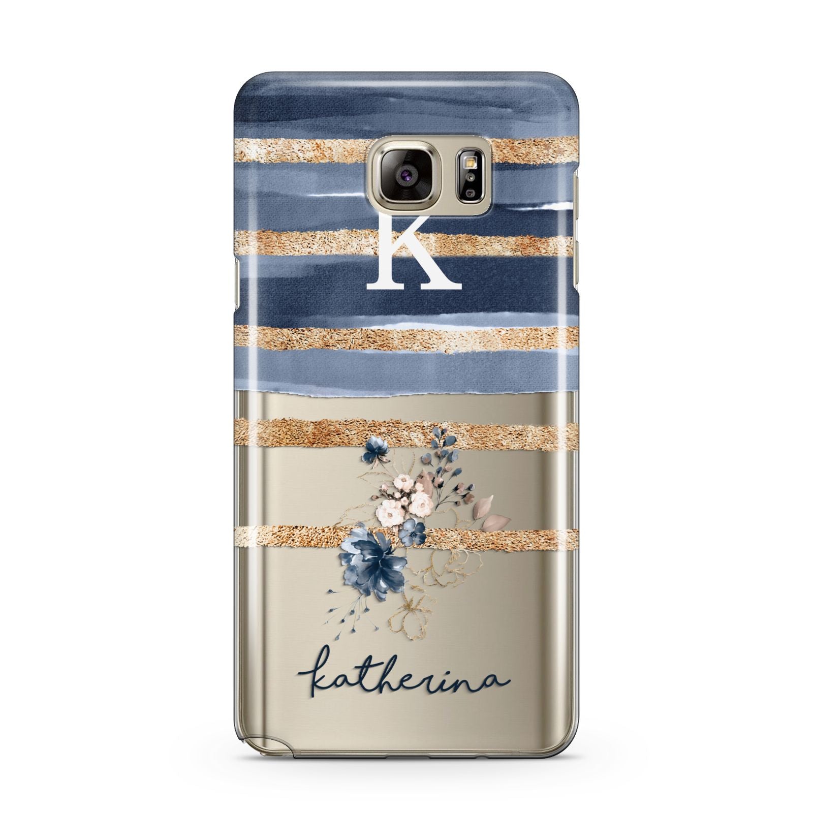 Personalised Gold Striped Watercolour Samsung Galaxy Note 5 Case