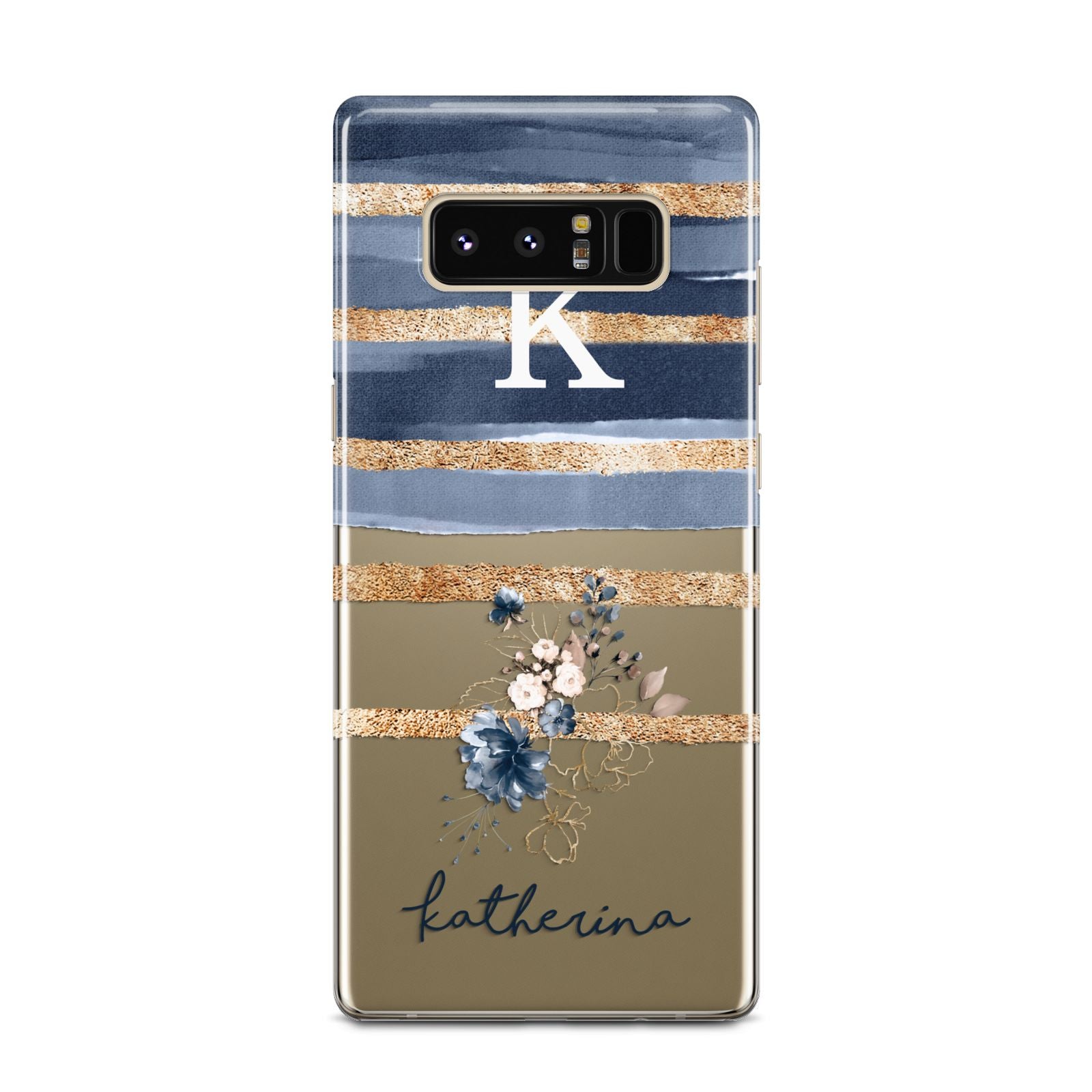 Personalised Gold Striped Watercolour Samsung Galaxy Note 8 Case