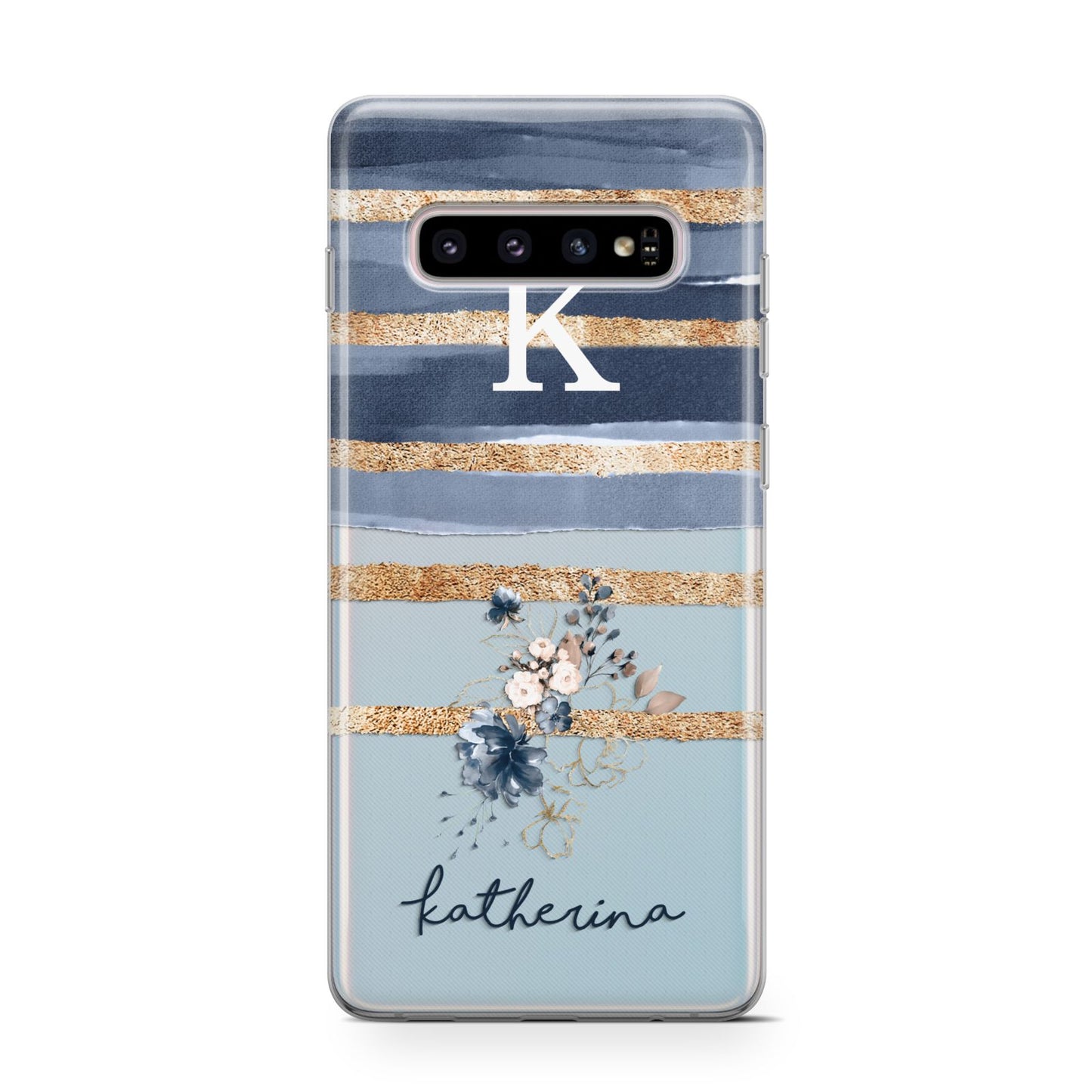 Personalised Gold Striped Watercolour Samsung Galaxy S10 Case