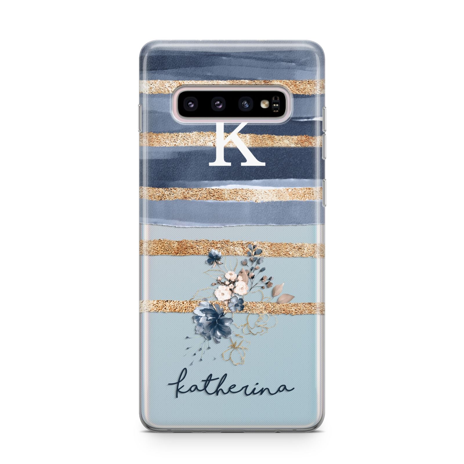 Personalised Gold Striped Watercolour Samsung Galaxy S10 Plus Case
