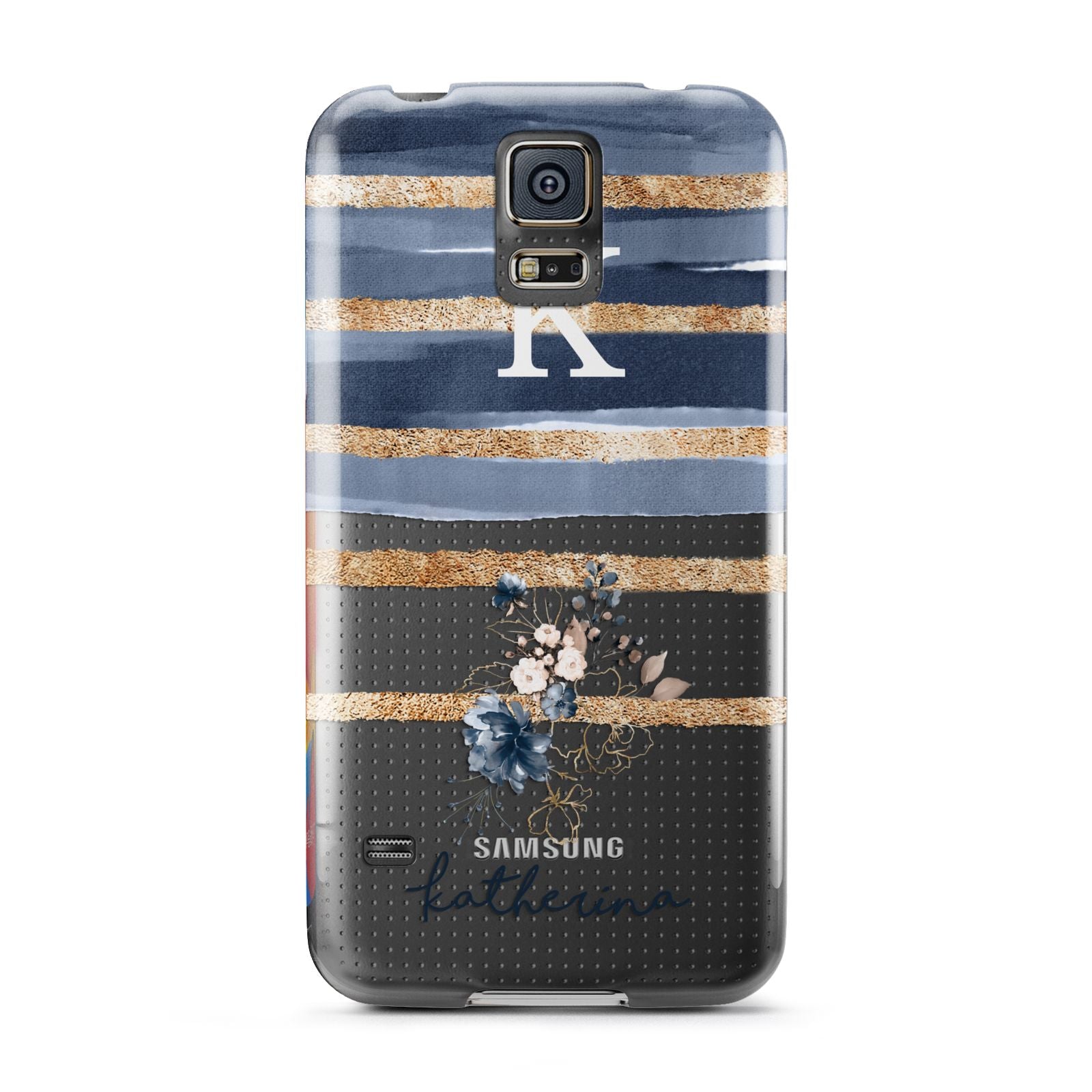 Personalised Gold Striped Watercolour Samsung Galaxy S5 Case