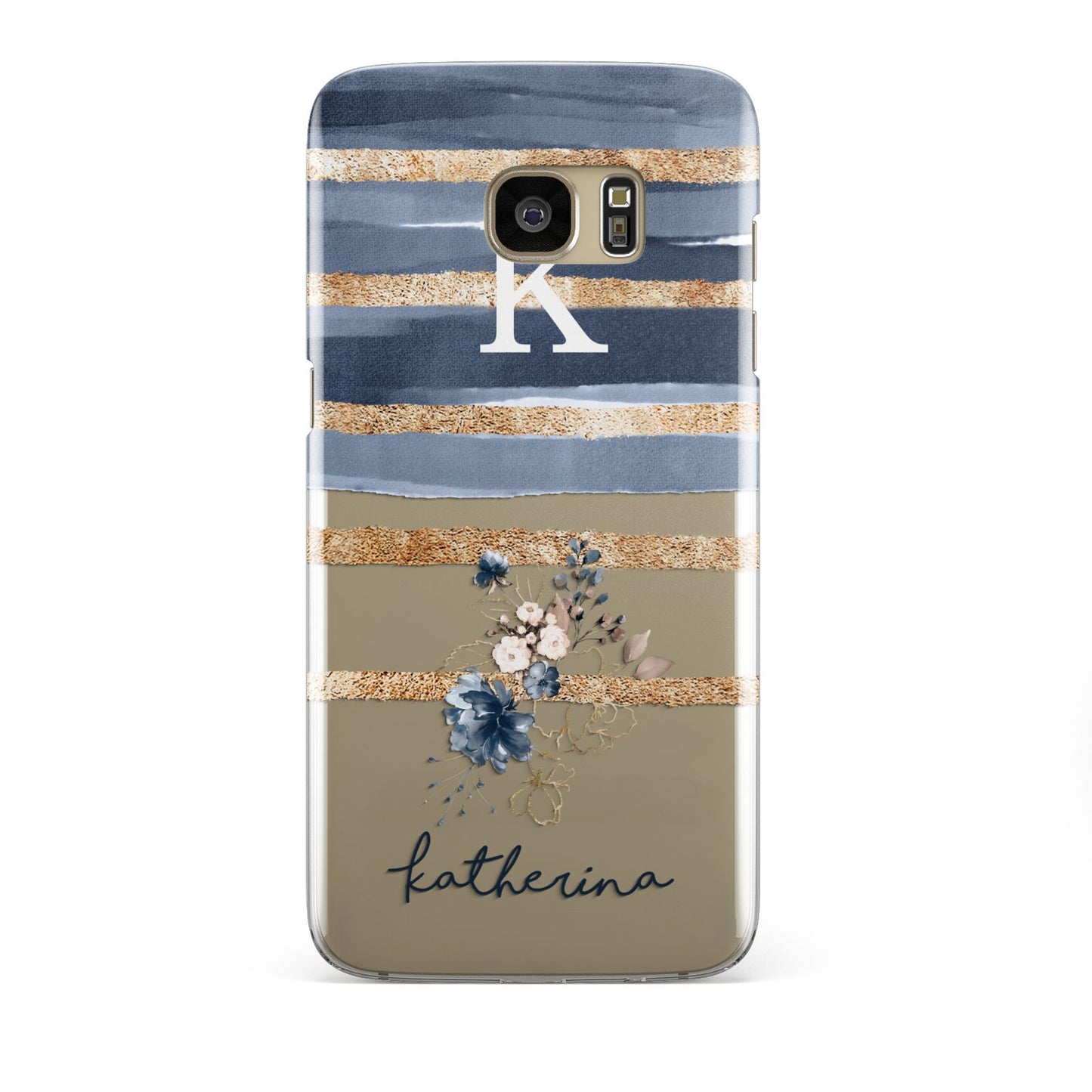 Personalised Gold Striped Watercolour Samsung Galaxy S7 Edge Case