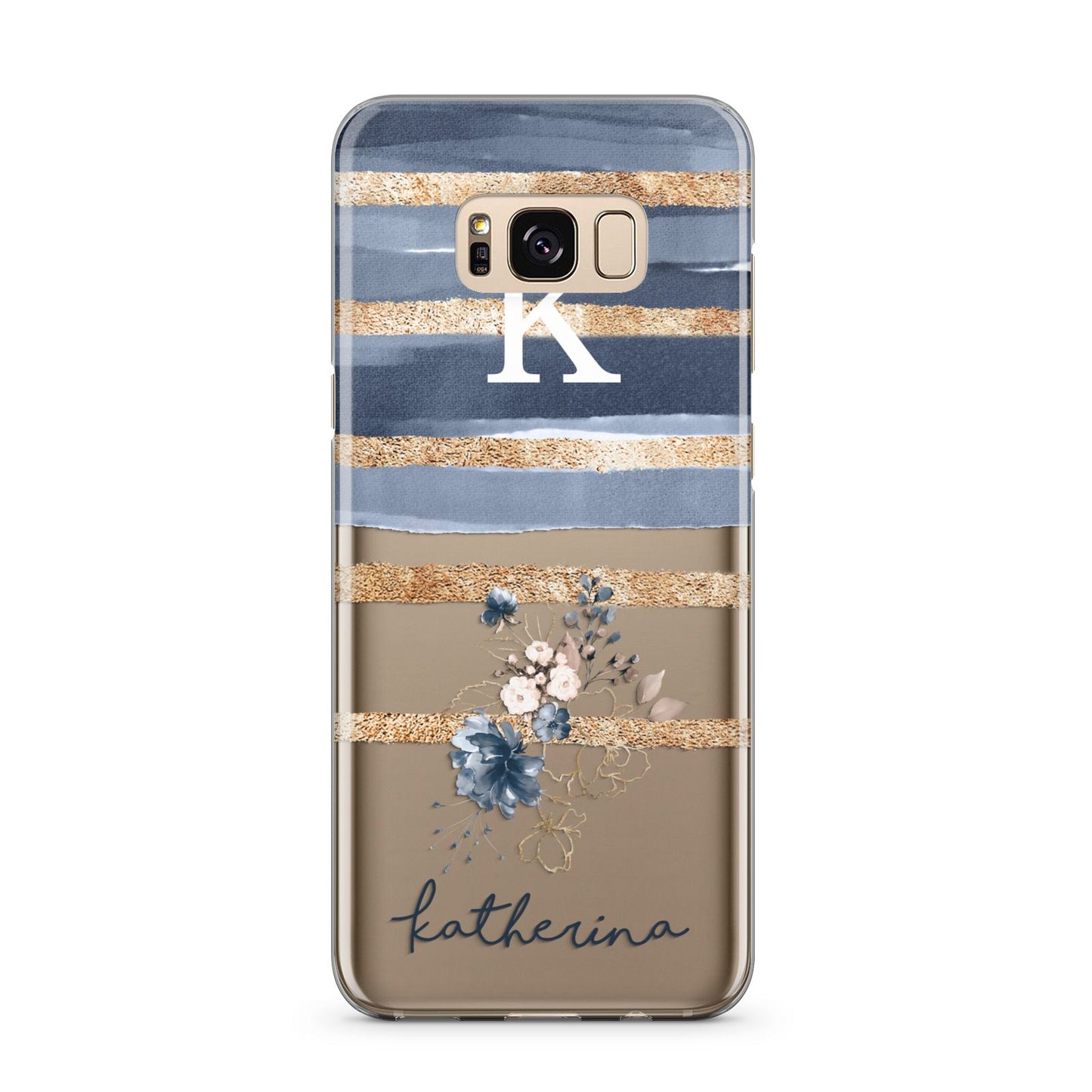 Personalised Gold Striped Watercolour Samsung Galaxy S8 Plus Case