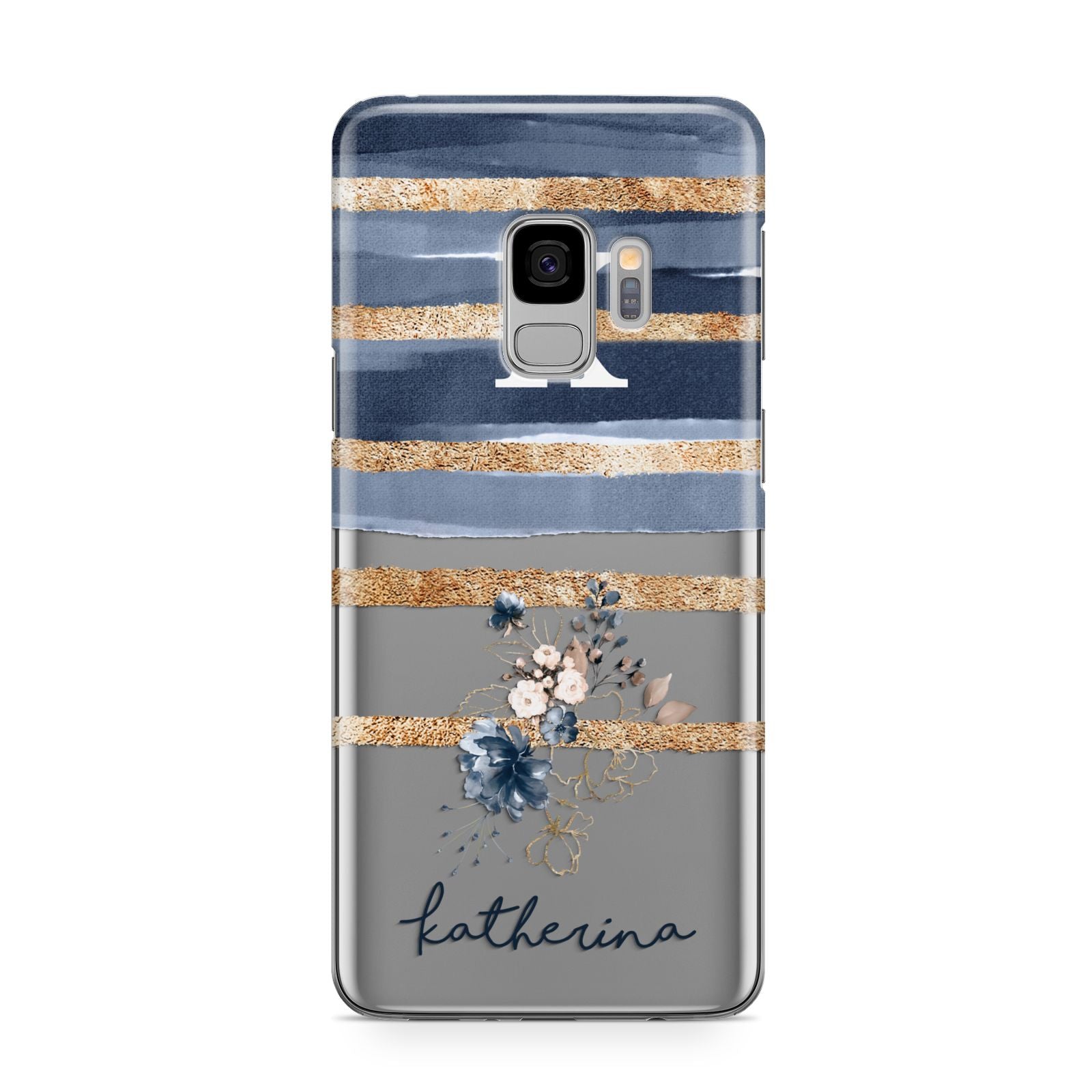 Personalised Gold Striped Watercolour Samsung Galaxy S9 Case