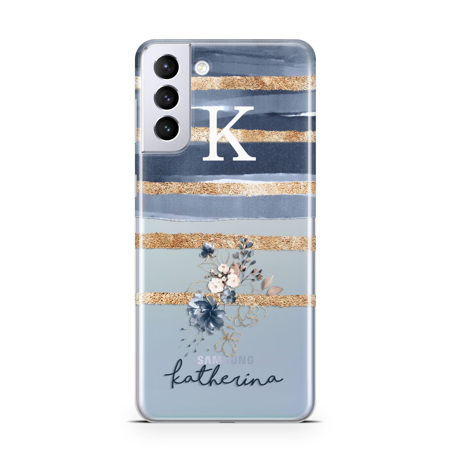 Personalised Gold Striped Watercolour Samsung S21 Plus Phone Case