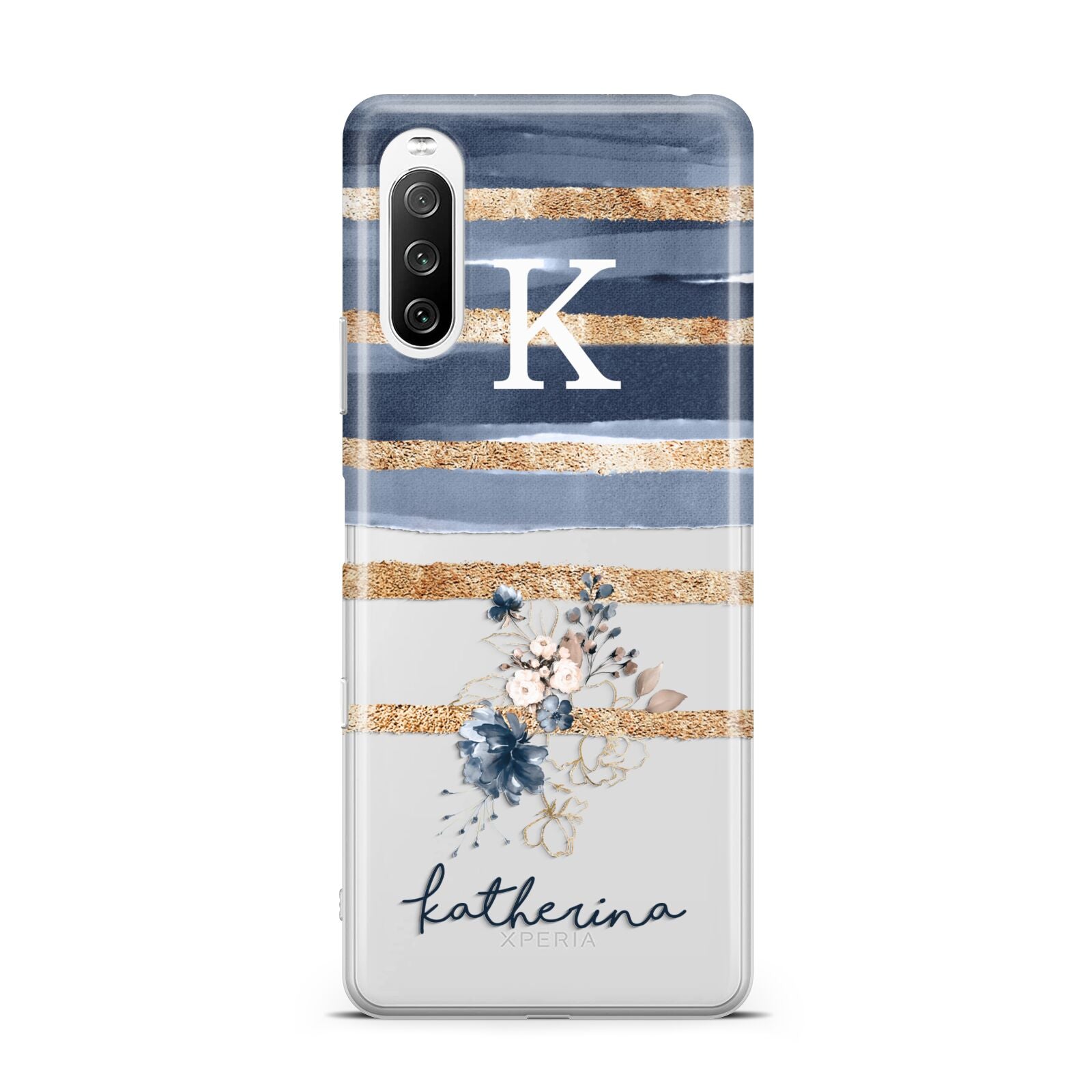 Personalised Gold Striped Watercolour Sony Xperia 10 III Case