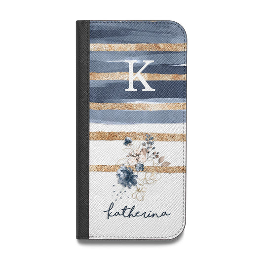 Personalised Gold Striped Watercolour Vegan Leather Flip Samsung Case