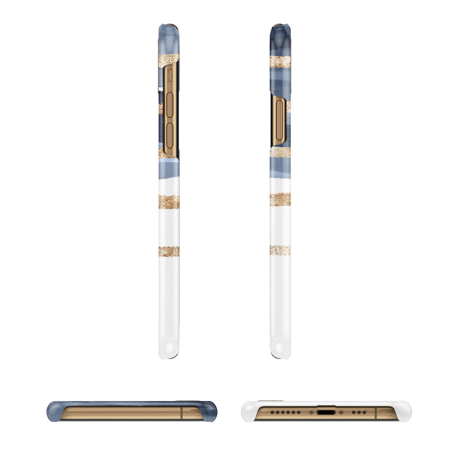 Personalised Gold Striped Watercolour iPhone 11 3D Snap Case Angle Images