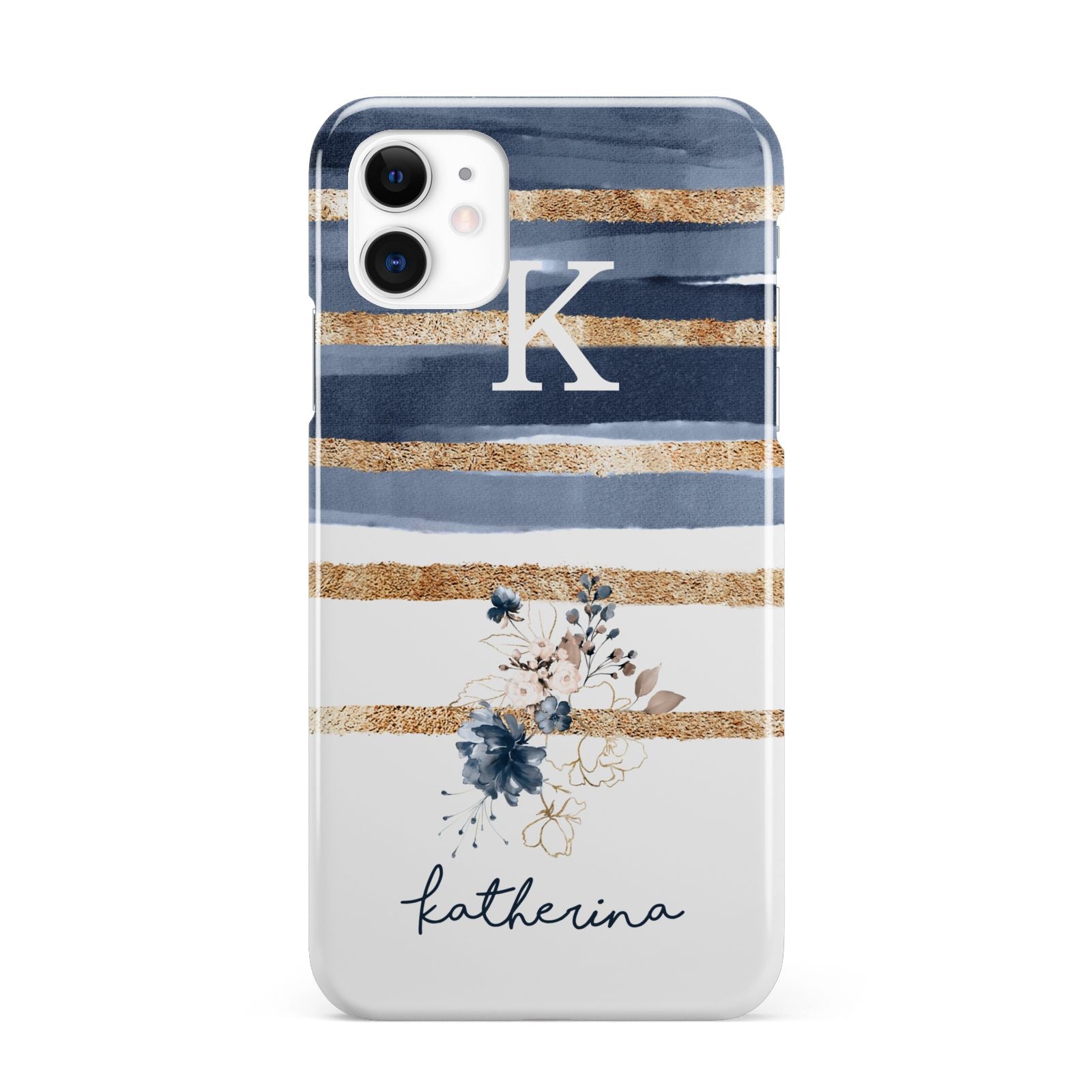 Personalised Gold Striped Watercolour iPhone 11 3D Snap Case