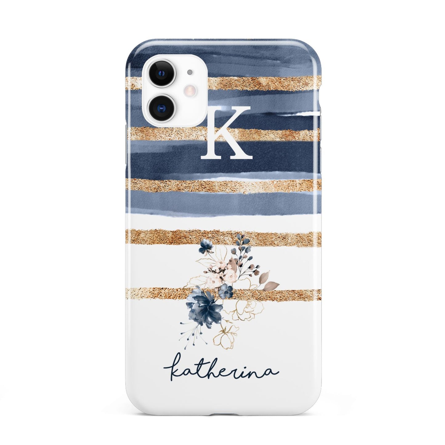 Personalised Gold Striped Watercolour iPhone 11 3D Tough Case