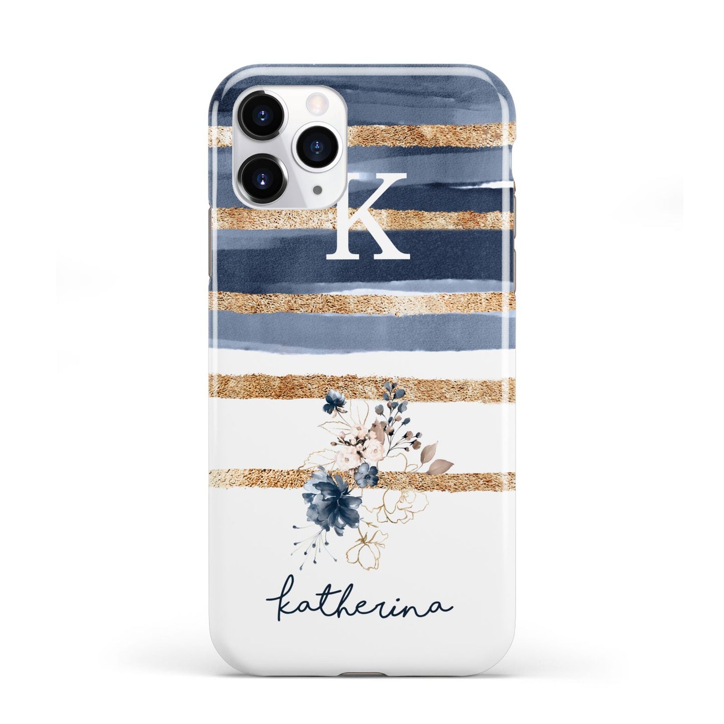 Personalised Gold Striped Watercolour iPhone 11 Pro 3D Tough Case