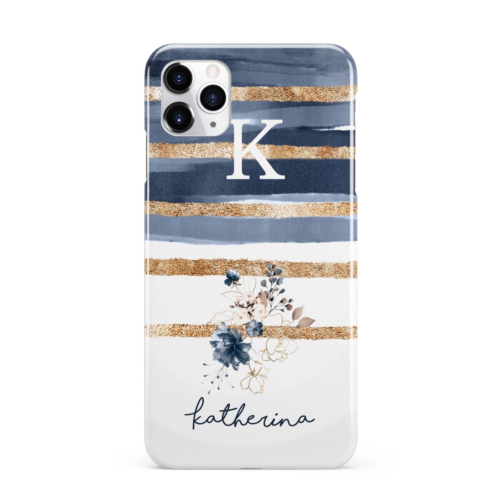 Personalised Gold Striped Watercolour iPhone 11 Pro Max 3D Snap Case