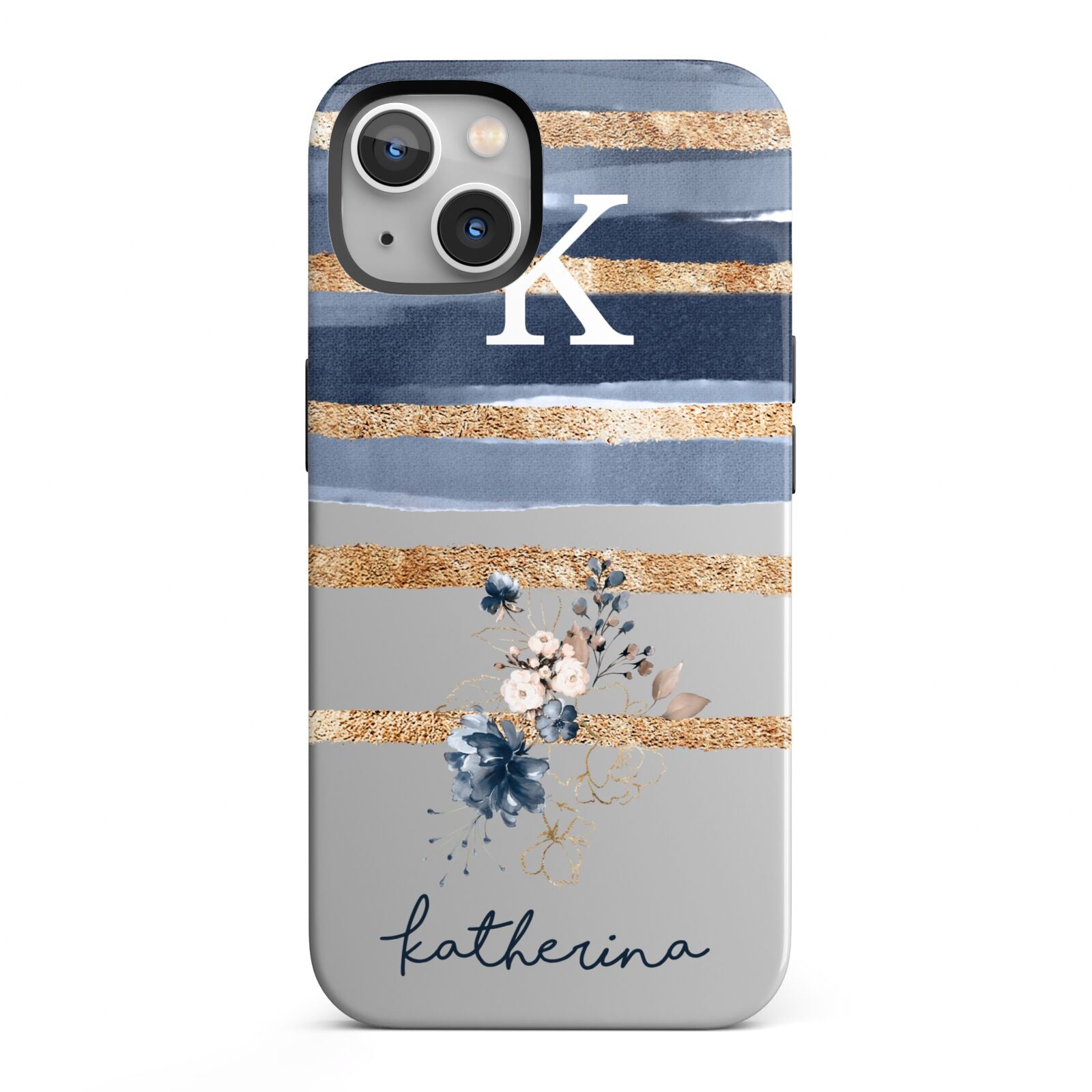 Personalised Gold Striped Watercolour iPhone 13 Full Wrap 3D Tough Case