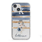Personalised Gold Striped Watercolour iPhone 13 Mini TPU Impact Case with White Edges