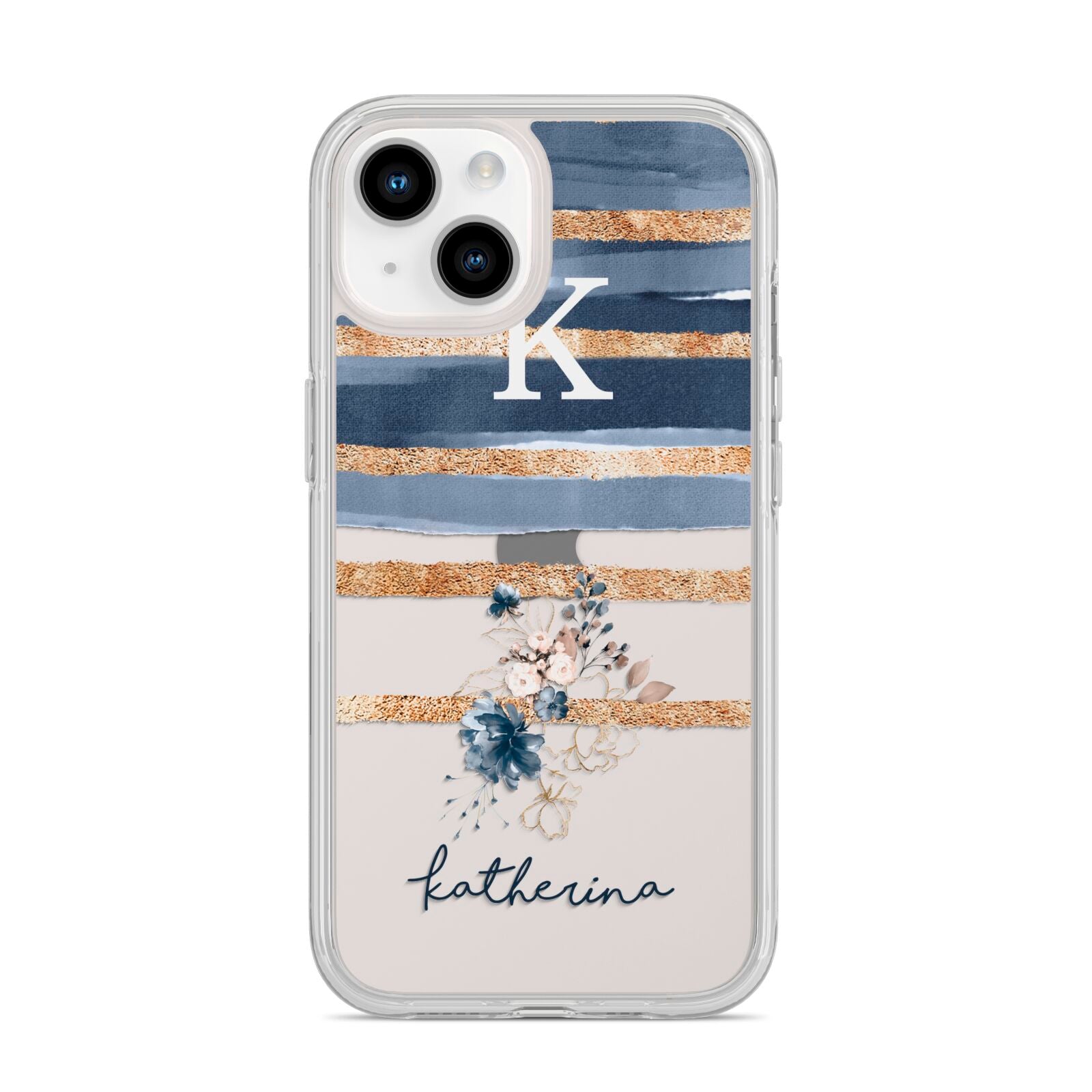Personalised Gold Striped Watercolour iPhone 14 Clear Tough Case Starlight